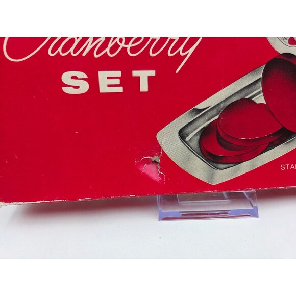 Vintage Cranberry Serving Set Leonard Stainless Steel Spoon & Tray in Box - Picture 9 of 11